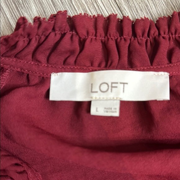LOFT Burgundy Ruched Long Sleeve Blouse - Picture 2 of 7
